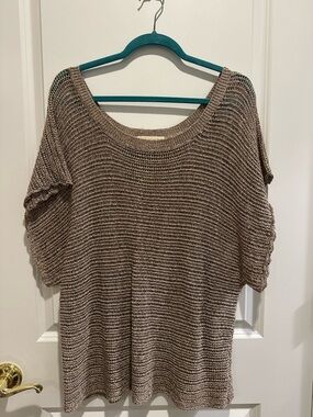 Love Sam Taupe Scoop Neck Short-Sleeve Knit Sweater